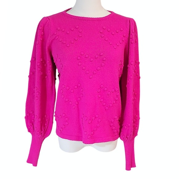 Lilly Pulitzer Pink Heart Textured Balloon Sleeve Sweater Size S - Picture 2 of 9